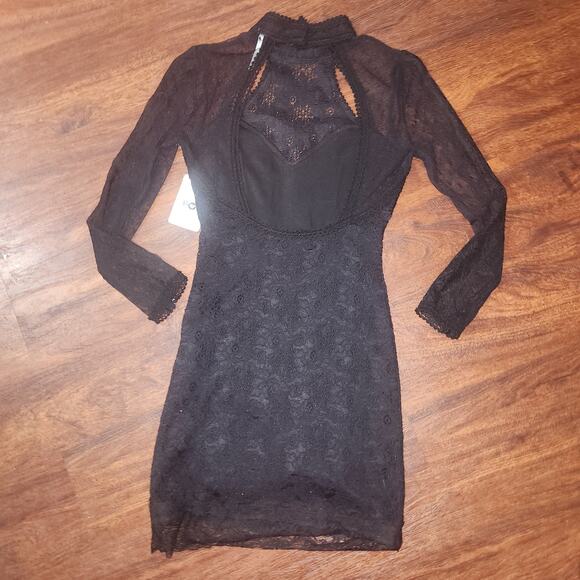 Free People Karlton Black Lace 3/4 Sleeve Backless Mini Dress XS - Picture 8 of 12